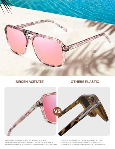 Image of BIRCEN Mens Acetate Polarized Sunglasses: Retro Square Sun Glasses UV400 Protection Anti-Glare Shades for Driving Travel