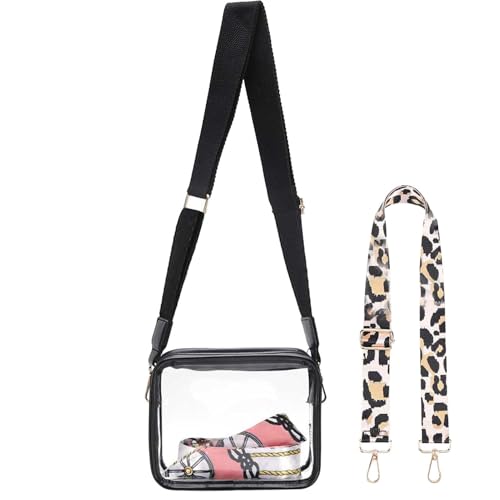 Generisch Bolsa transparente para eventos en el estadio, bolsa de mensajero transparente de PVC, con correa de hombro ajustable para hombres y mujeres, Negro , ver descripción