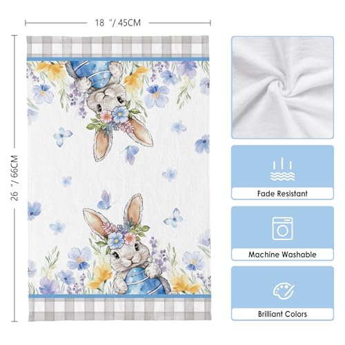 Image of Spring Summer Bunny Kitchen Towels, Farmhouse Egg Flowers Dish Towels Set of 2, Easter Watercolor Wildflower 18 x 26 Inch Hand Towel Quick Drying Dishcloth Decor for Kitchen Bathroom Home