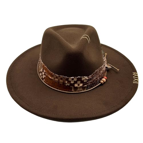 Image of Classic Wide Brim Fedora Hat for Women Man Floppy Panama Hat Western Felt Outdoor Hat with Band Sun Protection