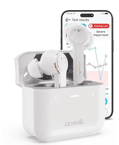 Cearvol OTC Hearing Amplifiers for Adults with Bluetooth Customizable App Streaming Ability iOS Android App Rechargeable with Portable Charging Case for Mild to Moderate Hearing Loss (White)