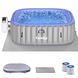 Inflatable Hot Tub 6-8 Person – Portable with 120 Bubble Jets, 104℉ Heating & Filtration System, Durable PVC Material, Hot Tub Cover, 83' L x 83' W x 26' H, Easy Set-Up for Outdoor and Indoor