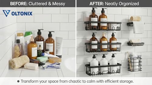 Image of 5-Pack Rustproof Stainless Steel Shower Caddy Set- No Drill Adhesive Bathroom Organizer, Space-Saving Shower Shelves for Apartment Essentials, Bathroom /Kitchen Storage Home Decor (5pcsCaddy)