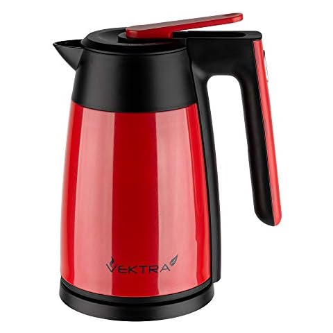 Vektra VEK-1703R Vacuum Insulated Environmentally Eco Friendly Easy Pour Cordless Kettle, 1.7 Litre, Red Cover