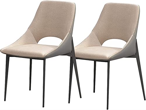 SJIALEN Modern Dining Chairs Set of 2, Carbon Steel Legs Living Room Side Chairs Technological Fabric Cushion Seat Back Kitchen Chairs Kitchen Chair (Color : Beige, Size : 41x50x82cm)