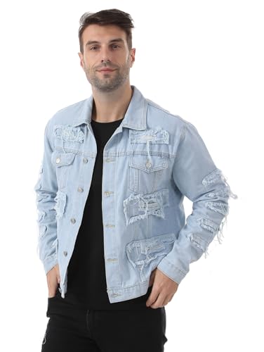 Men's Denim Jacket Ripped Slim Jean Jacket Streetwear Coat3