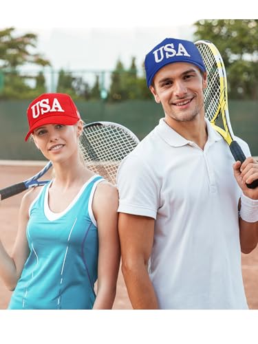 Image of 4Pcs USA Hats for Men Patriotic Hat Embroidered American Flag Baseball Cap | Classic USA Hat & USA Cap Set | 100% Cotton | American Flag Hats for Men Women | Adjustable Baseball Cap for Daily Wear
