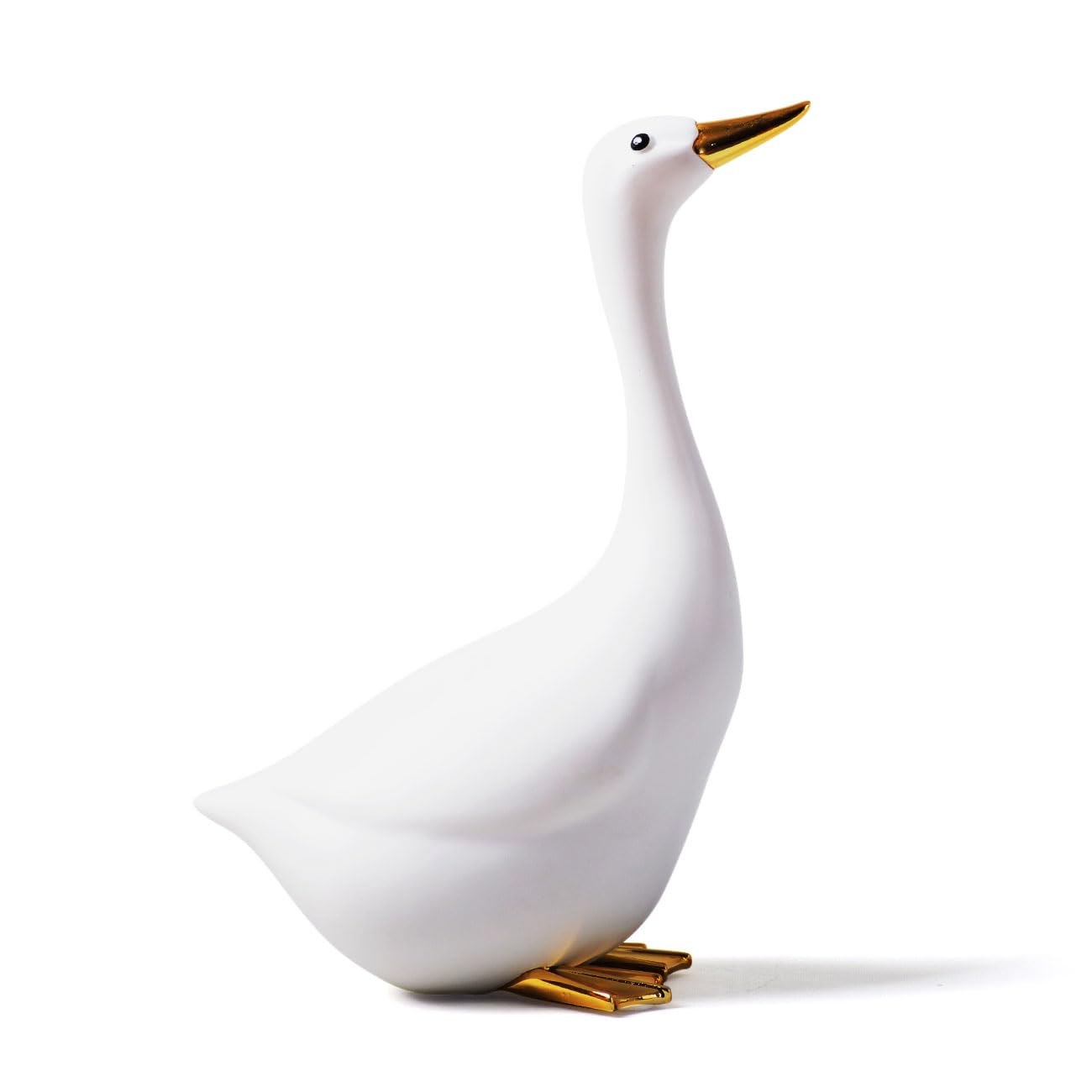 Pato Escultura Figura Animal Estatua Moderno Arte Decoración 25cm | Resina Blanco Hogar Adorno Interior Artesanal Festivo Regalo para Estanterías Escritorio Mesa