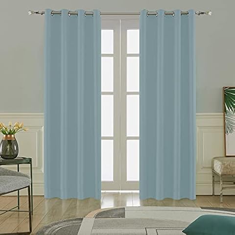 bluCOASTLINE Blackout Curtains Made of Glossy Fabric Thermal Insulated Grommet Solid Window Curtains/Panels for Bedroom/Living Room(2 Panels, W52 x L84 Inch, Sierra Slate Blue) Cover