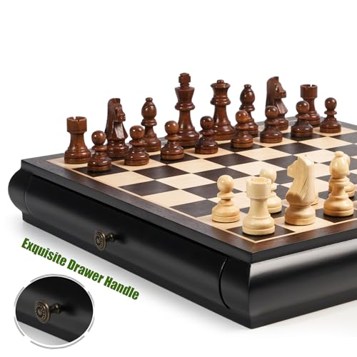 Juego de mesa madera ajedrez y damas con tablero 15.5" miniatura 3