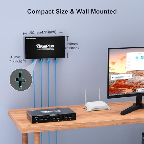 Image of 8 Port 2.5Gb Unmanaged Ethernet Switch with 8* 2.5G Base-T Ports. GiGaPlus 2.5Gbps Network Switch for 2.5Gbps NAS /PC, WiFi6 Router, Wireless AP. Fanless Design, Plug and Play
