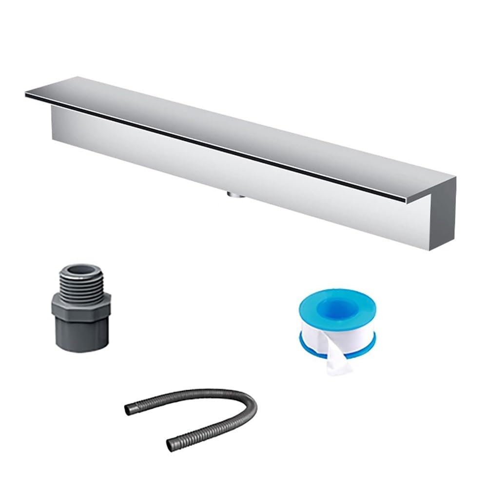Pool Waterfall Spillway For Garden Ponds, Stainless Steel Water Flow Decor Wall Embedded Fountain Kit for Patio, Backyard, 16/20/24/32/35/39/47/59 Inch Wide(Silver,30cm)