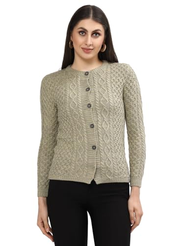 Image of Kalt Women Sweater for Winters Woolen Acrylic Full Sleeve Round Neck Cable Design Cardigan Sweater