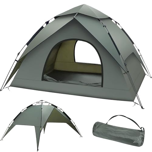 Camping Zelt 3 Personen Pop Up Zelt Doppelschicht Wasserdicht & Winddicht Ultraleichte Kuppelzelt Automatisches Sofortzelt, mit Abnehmbarer äußerer Zeltplane für Trekking, Familien, Rucksackreisen