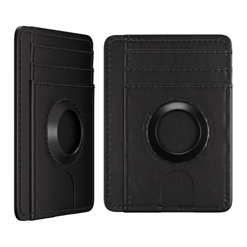Slim Front Pocket Wallet with AirTag Holder - Minimalist Premium Genuine Leather RFID Blocking Cash and Card Wallet for Men, Compatible with AirTag,wallet. EN-K (Black)