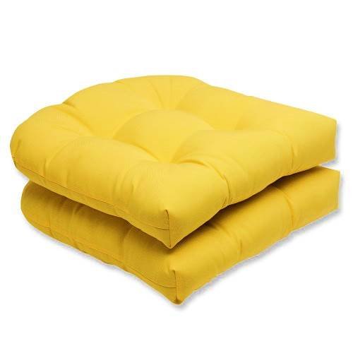 Resort Spa Home Decor Set of 2 - Universal Tufted U-Shape Cushions for Wicker Chair Seat - Solid Yellow - Indoor/Outdoor