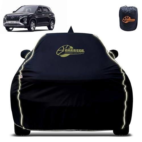 Image of Reflector Waterproof Car Cover for Hyundai Creta New with Mirror & Antenna Pocket | All Weather Protection | Washable Fabric | Black Color