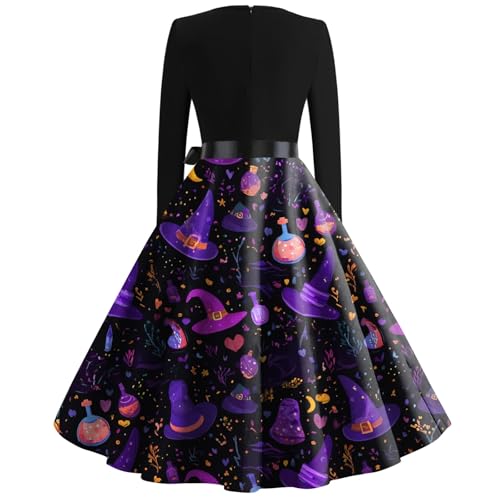 OIOLOYJM Sexy Plus Size Halloween Costumes Woman 2025 Long Sleeve V Neck Printed Gothic Retro Formal Party Dresses for Women