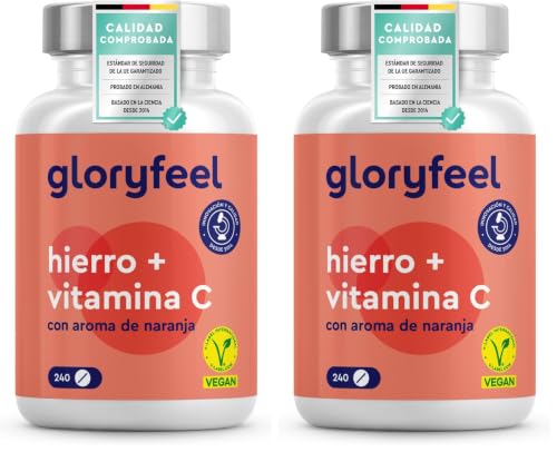 Hierro con Vitamina C (40mg) - 240 Tabletas - Bisglicinato de hierro + Vitamina C (Acerola) - Hierro quelado bien tolerado - Vegano, sin aditivos, fabricado en Alemania (Paquete de 2)