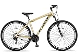 DEPORBIKES Bicicleta montaña Adulto 29 Pulgadas | Cuadro de Aluminio + 21 Velocidades Shimano + Suspensión Delantera con Bloqueo + Frenos V-Break | Bicicleta montaña Segura y Resistente (Oro)