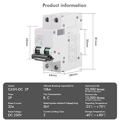 DC Circuit Breaker-1pc 250V DC 2P Mini