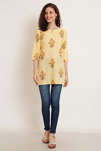 Image of Amazon Brand - Anarva Jaipuri Cotton Printed Short Kurti for Women