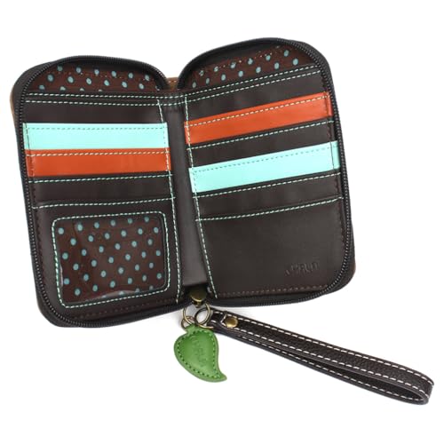 Image of CHALA Zip Around Wallet, Wristlet, 8 Credit Card Slots, Sturdy Pu Leather - Black Bear - brown