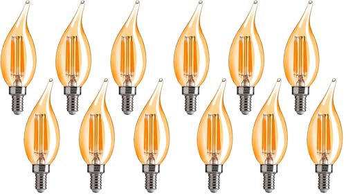 Image of FLSNT CA11 E12 LED Candelabra Bulbs, Dimmable LED Chandelier Light Bulbs, 40W Equivalent, 2200K Warm White Light, 330LM, Amber Glass Finishing, 12 Pack UL,CA65 Listed.