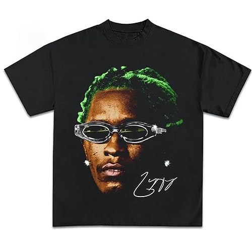 Guzado Rapper Graphic T-Shirt Rap Hip-Hop Tee Concert Merch Basketball Streetwear Y2K Shirt for Men Womens (Cotton Thug Green Hair)
