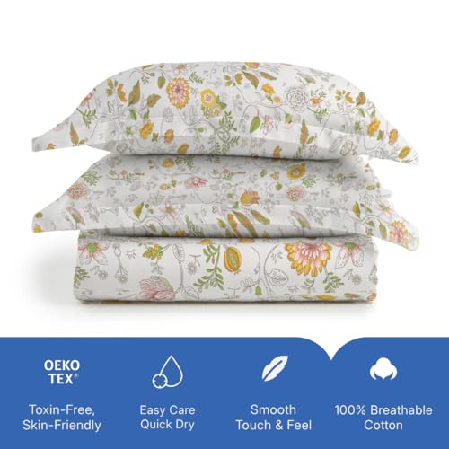 Image of Livspace Cotton Queen Size Bedsheet for Double Bed | 100 inch x 88 inch | 144 TC Flat Cotton Bedsheet with 2 Pillow Covers, Soft & Breathable - Bello Pure Nest Collection (Yellow)