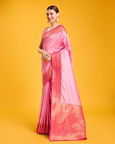 Image of Monjolika Fashion Women's Pure Kanjivaram Style Banarasi Soft Silk Saree With Blouse Piece For Wedding