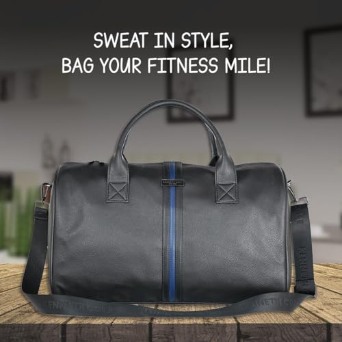 Image of Kenneth Cole Unisex Travel 30L Duffle Bag | Durable PU Vegan Leather | Detachable Adjustable Strap & Sturdy Stitching | Spacious & Stylish Travel, Gym, Weekend Bag for Men & Women | Black