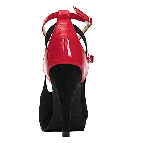 Getmorebeauty Women's High Heels Shoes Ankle Straps Dress Heeled Sandals (Us 8, Red Mix Black) #TOP4