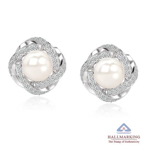 Image of TRUESILVER ACPL 925 Sterling Silver BIS Hallmarked Stud Earrings for Women & Girls |Sparkling Stone Embellished Elegant Design | Lightweight Daily Wear Jewellery | Gift for Women