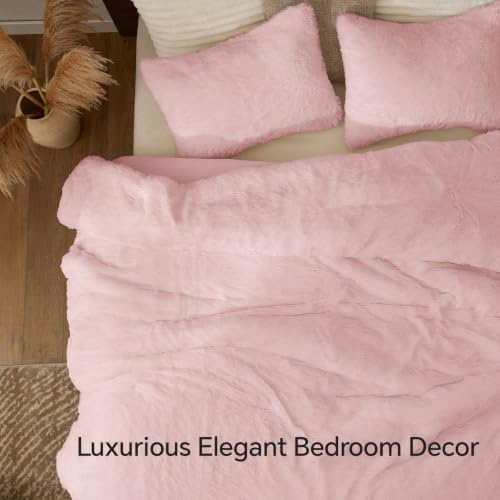 Image of BEDELITE Light Pink Fluffy Comforter Set Twin, Fuzzy Faux Fur Comforter | Warm Fleece Shaggy Bedding for Winter, Soft & Cozy Plush Bed Set with 1 Pillowcase