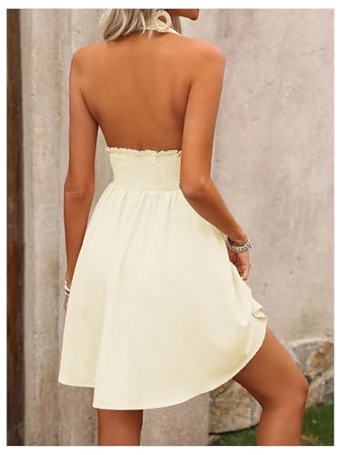 Image of Floerns Women's Backless Halter Dress Sleeveless Ruched Flare Hem A Line Dresses