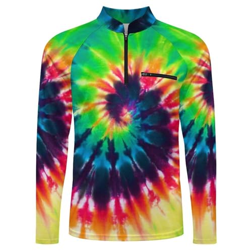 Colorful Tie Dye Men's Rash Guard Long Sleeves Quick Dry Fishing Workout Shirts with Zipper4