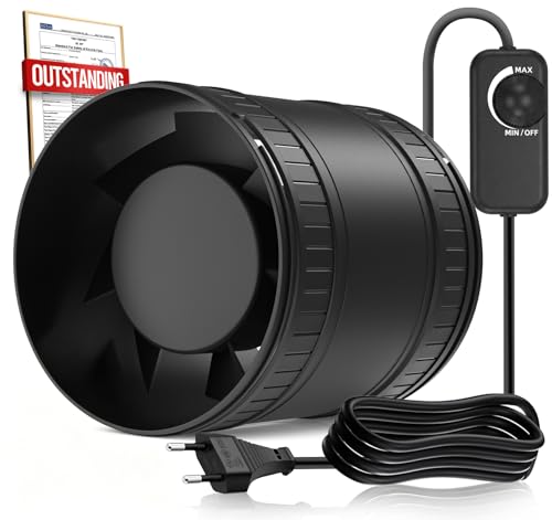 BUMSOU Rohrventilator 100 mm Regelbare Geschwindigkeit 80-310 m/h Rauchabzug Ventilator Rohrlüfter Leise 8 W 5000RPM Inline Abluftventilator Bad Lüfter für Gewächshaus Zelt Garage WC - P224