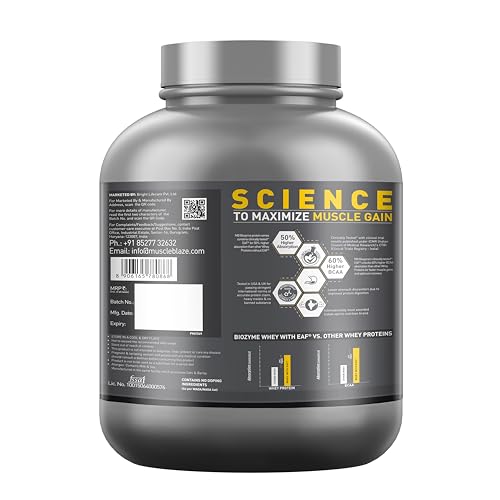 Image of MuscleBlaze Biozyme Performance Whey Protein Powder, Chocolate Peanut Butter (2kg / 4.4lbs) & Micronised Creatine Monohydrate CreAMP Powder, Unflavoured (32 Servings, 100g) | Pack of 2