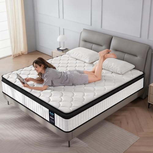 Twin Mattress 10 Inch Medium Firm Hybrid Mattress Twin Size Memory Foam Pocket Steel Springs Matress in a Box for All Sleep Positions Motion Isolation Ensure Comfortable Sleep (White, Twin 10 INCH)