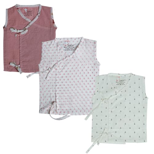 Image of 100% Cotton Angarka Printed Jabla | Pink & White Jhabla | for Newborn & Infants | All Season wear Jabala Baby Products | Sleeveless Regular Fit Vest | Assorted Pack of 3| Size - 3-6 Months