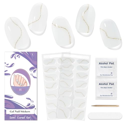 Lámina de uñas UV para endurecer – 28 unidades pegatinas de uñas de gel autoadhesivas francesas para lámpara UV larga duración tiras de esmalte de uñas pegatinas arte pegatinas DIY para mujer