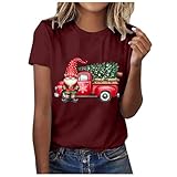 [Joielmal] クリスマス tシャツ レディース クリスマス 仮装 衣装 サンタ柄 可愛い トップス 雪だるま トナカイ サンタ 柄 コスチューム コスプレ おもしろtシャツ 大人 総柄 カットソー 人気 雰囲気 半袖 Vネック 夏服 個性的 面白い(AHワイン/XL)