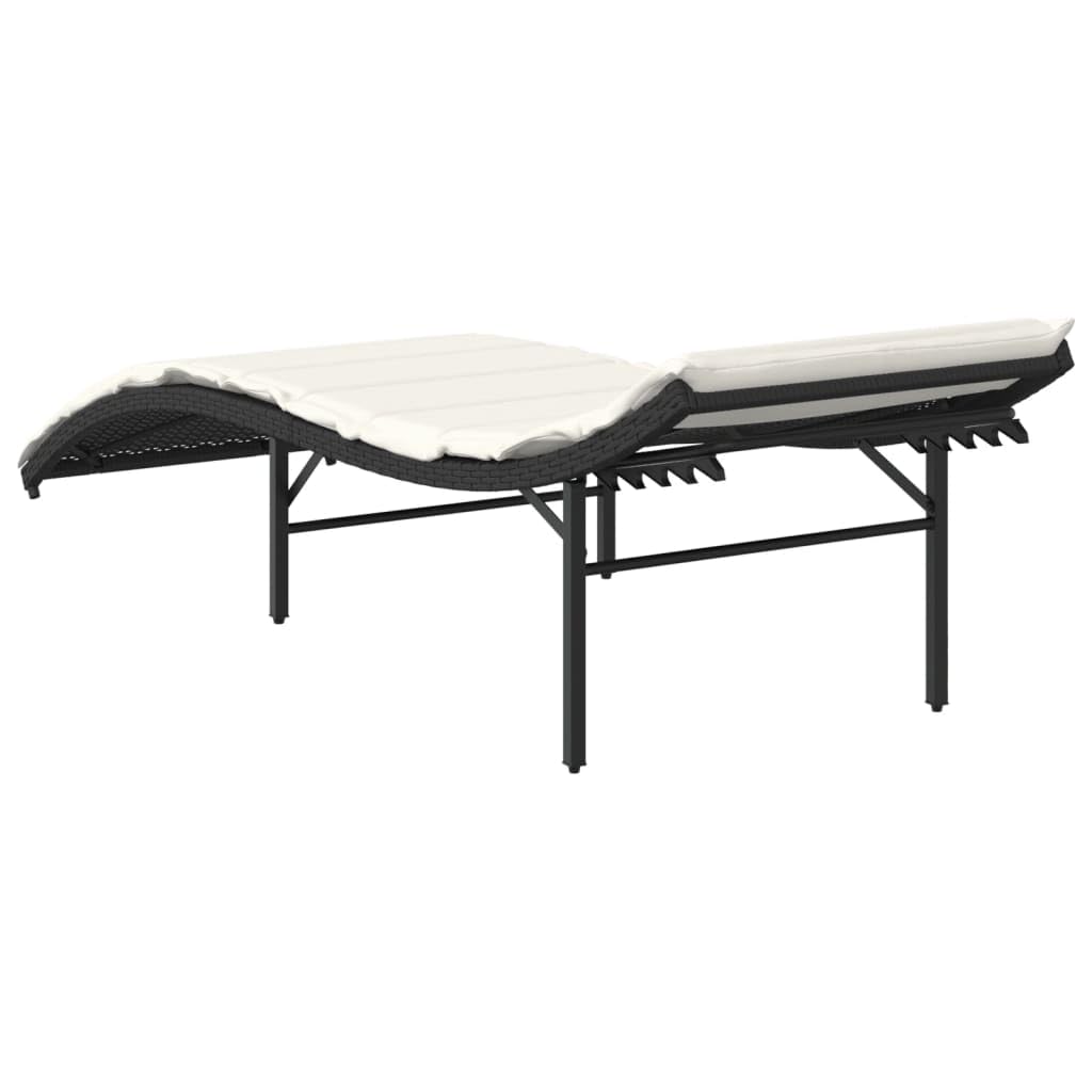 Leżak z poduszką, czarny, 55 x 199 x 50 cm, polirattan, regulowany, wyściełany, odporny na warunki atmosferyczne, do ogrodu, na taras, balkon, z ergonomicznym oparciem i poduszką
