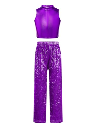 Vêtements Hip Hop filles violet 15-16 ans : ensemble crop top et pantalon