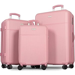 H.yeed Luggage Sets 3, ABS Hard Shell Lightweight Trolley Travel Suitcase Set with 4 Spinner Wheels TSA Lock for Man Women, 21″ + 24″ + 28″-Pink