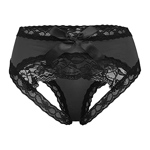 CITUYER Women Sexy Lace Panties Underwear with Cute Bow Midnight Lingerie Briefs （Black-XXL）