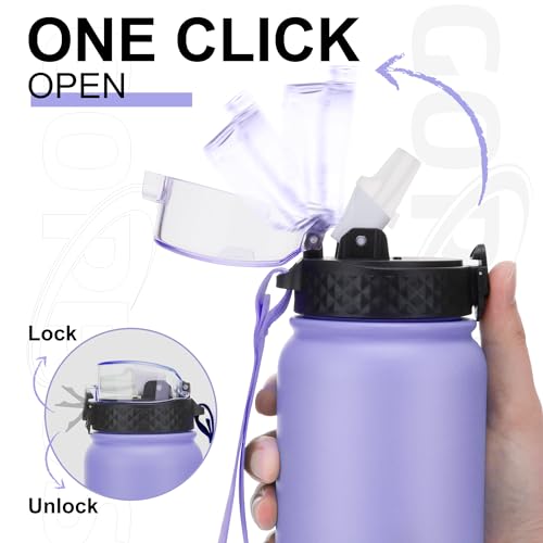 GOPPUS 1L/32oz Stainless Water Bottle with Straw Double Wall Insulated Bottles with Strap Reusable Vacuum Thermal Flask Leakproof Keep Cold Drinks Bottles with Flip Top Lid for Gym Men Women BPA Free - Image 2