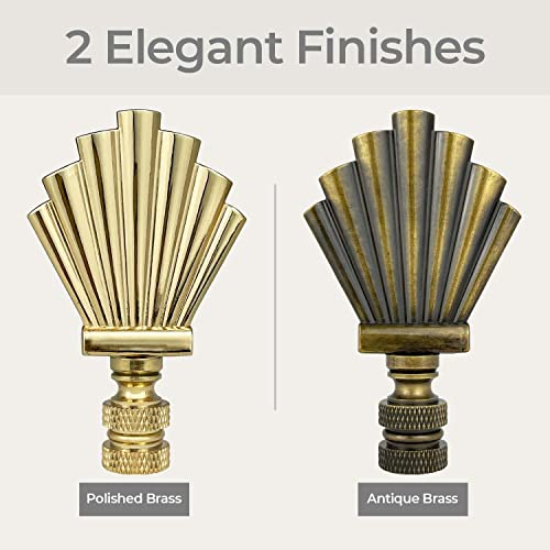 Image of Royal Designs Art Deco Motif 3 inch Lamp Finial for Lamp Shade, Polished Brass - Set of 2