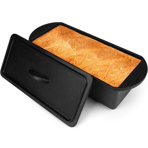 Oranbulb 0013 Cast Iron Bread Pan With Lid 13X5 Inch, Nonstick Popover Pan For Sourdough And Homemade Bread, Mini Loaf Pans cover